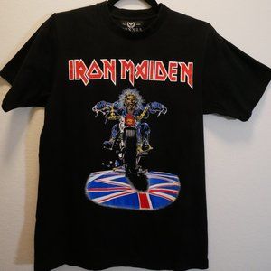 IRON MAIDEN "DONT WALK" EDDIE ON MOTORCYCLE SMALL BLACK COTTON T SHIRT